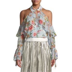 Alice + Olivia Blayne Cold Shoulder Floral Print Silk Blouse Size XS